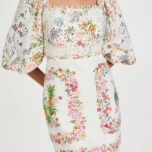 Farm Rio Delicate Forest Scarves Mini Dress Tropical Lace Eyelet Boho Fairy XS